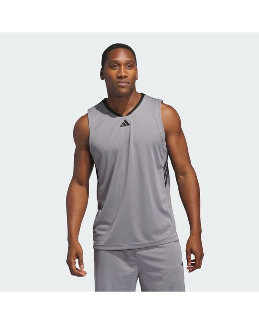 Adidas Gray 3-stripes Basketball Tank Top for men