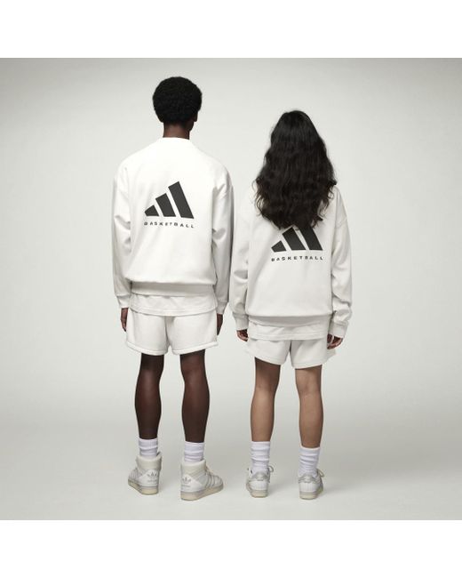 Adidas White Basketball Crew Sweatshirt