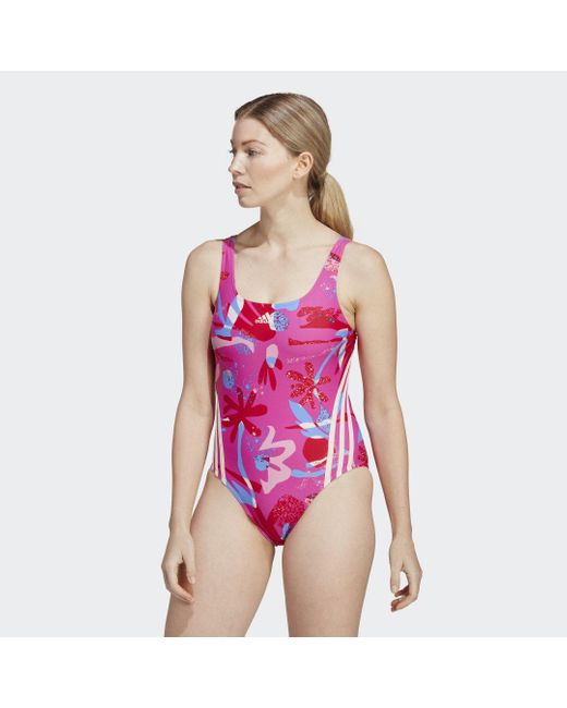 Adidas Pink Floral 3-stripes Swimsuit
