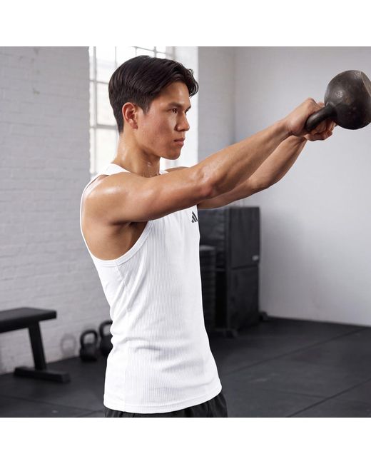 Adidas White Primelift Essentials Workout Rib Tank for men