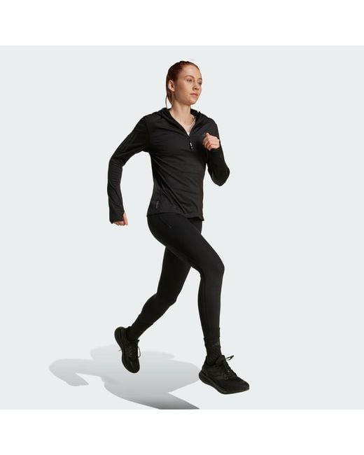 Adidas Black Own The Run Winterized Hooded Half-Zip