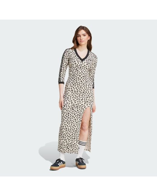 Adidas Originals White Leopard 3-Stripes Maxi Dress