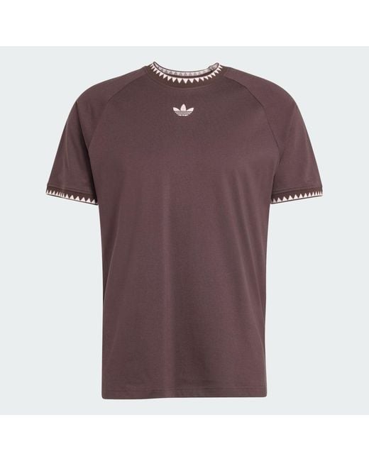 Adidas Brown T-Shirt Adidas Chest Stripes Engineered Collar T-Shirt for men