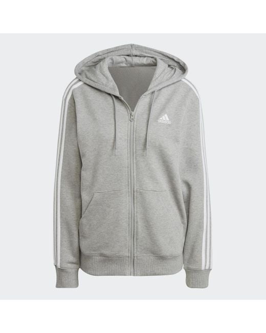 Adidas Gray Essentials 3-stripes French Terry Regular Full-zip Hoodie