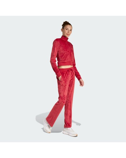 Adidas Red Glam Velvet Tracksuit