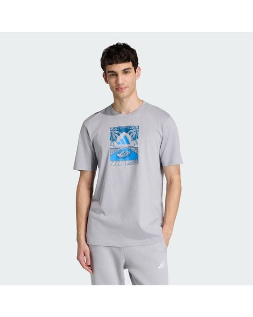 Adidas Blue Summer Slides Relax Graphic T-Shirt for men