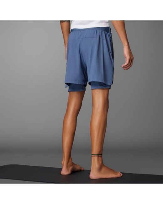 Adidas Blue Designed For Training Yoga Premium 2-In-1 Shorts for men