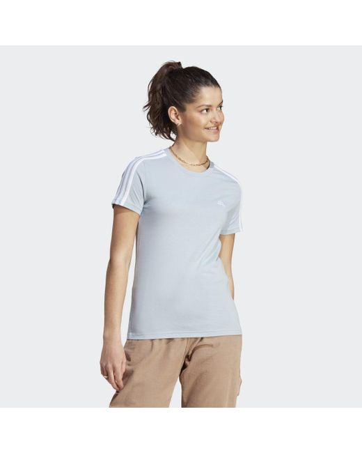 T-shirt LOUNGEWEAR Essentials Slim 3-Stripes di Adidas in Blue
