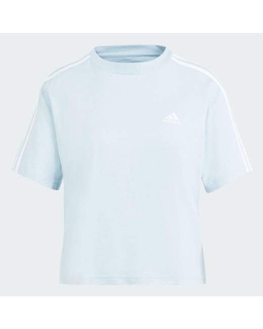 Adidas Blue Essentials 3-stripes Single Jersey Crop Top