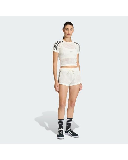 Adidas White Knitted Crochet Cali T-Shirt