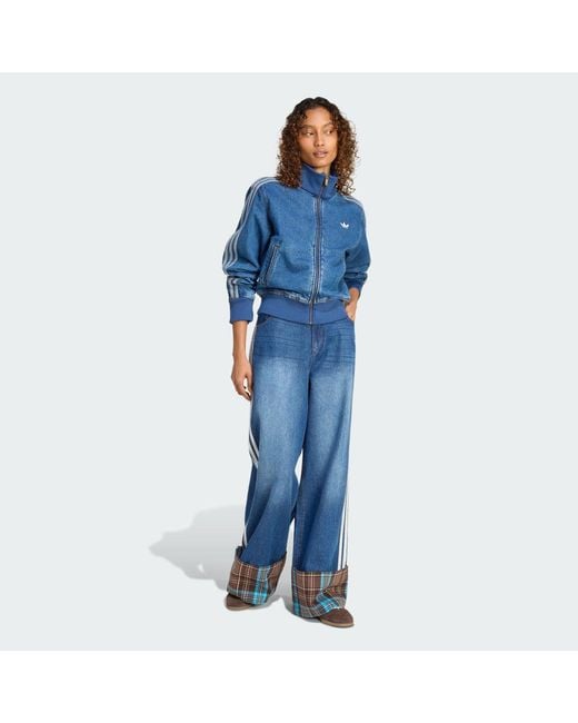 Adidas Blue Vintage Wide Leg Jeans With Checked Seam