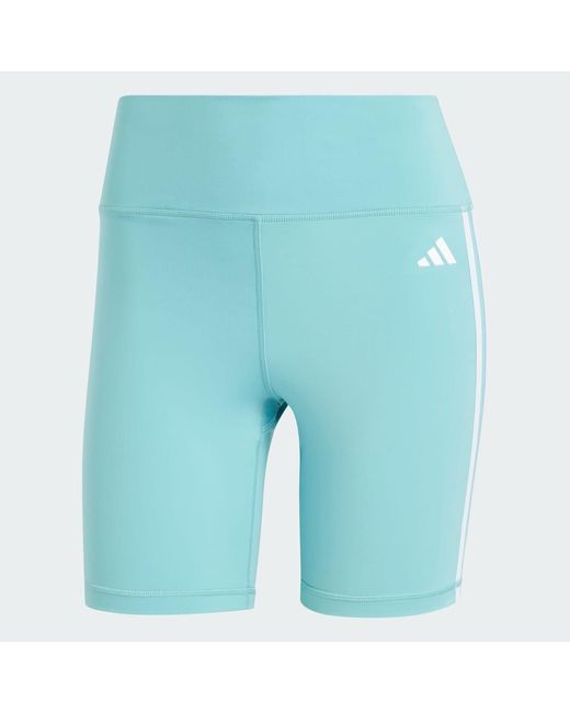 Adidas Blue Training Essentials 3-Stripes High-Waisted Short Leggings