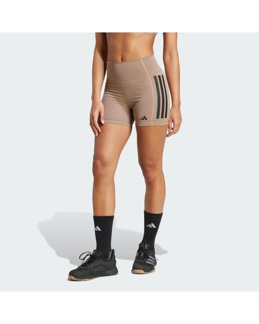 Adidas Brown Optimé 3-Stripes 1/4 Short Leggings