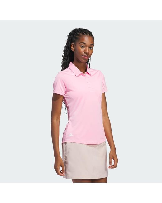 Adidas Pink Women's Solid Performance Short Sleeve Polo Shirt