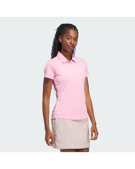 Adidas Pink Women's Solid Performance Short Sleeve Polo Shirt