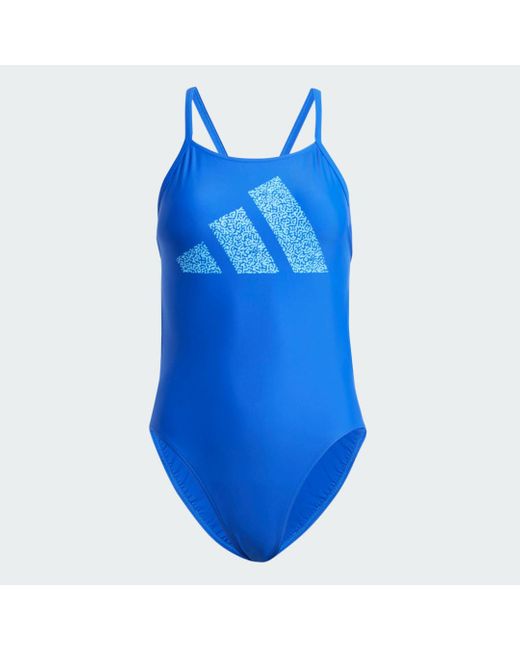 Adidas Blue 3 Bar Logo Print Swimsuit