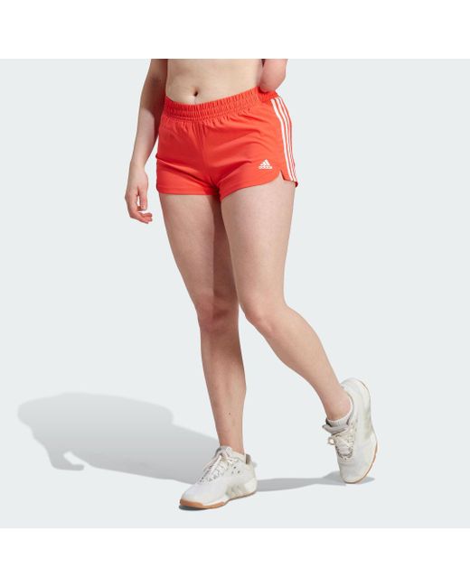 Adidas Red Pacer 3-Stripes Woven Shorts