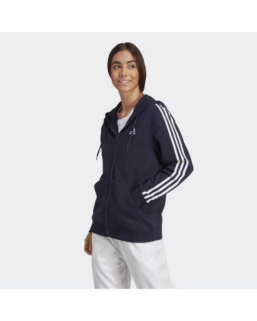 Adidas Blue Essentials 3-stripes French Terry Regular Full-zip Hoodie