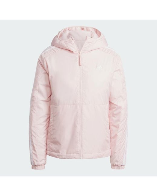 Adidas Pink Essentials 3-Stripes Insulated Hooded Jacket