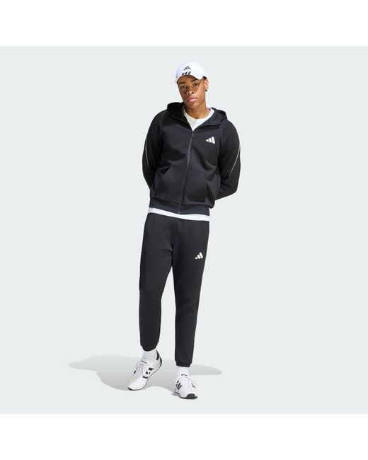Adidas Black Stadium Small Logo Full-Zip Hoodie for men