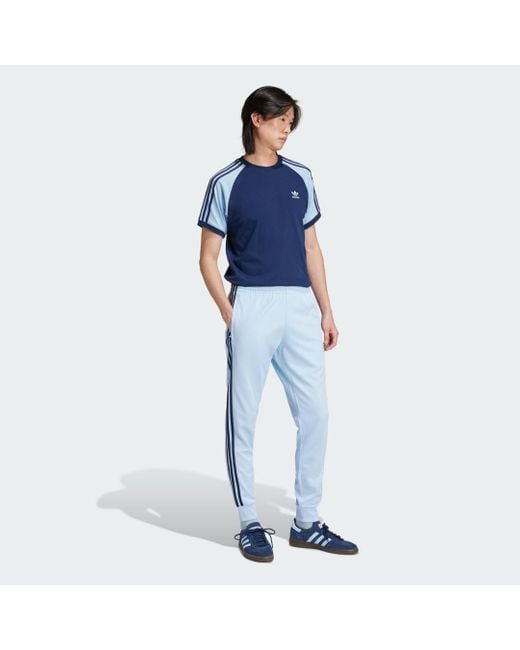 Adidas Blue Colourblocked 3-Stripes T-Shirt for men