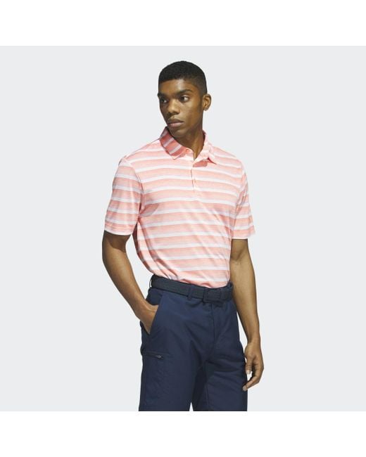 Adidas Red Two-Color Striped Golf Polo Shirt for men