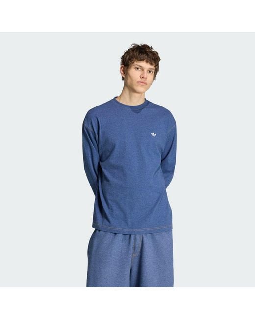 Adidas Blue Trefoil Essentials Melange Long Sleeve Long-Sleeve Top for men