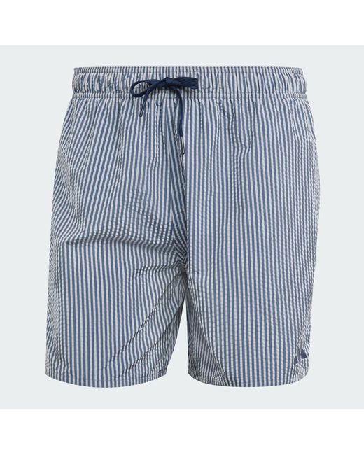 Adidas Blue Seersucker Stripy Swim Shorts 5-Inch for men