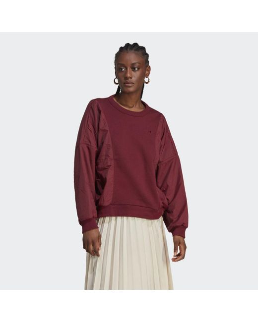 Adidas Red Premium Essentials Nylon Hybrid Sweater