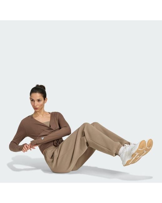 Adidas Brown T-Shirt Adidas 3-Stripes Studio Soft Ballet Wrap Top Earth Strata/ Glow