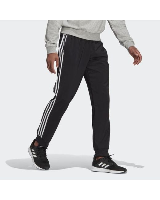 adidas Synthetic Aeroready Essentials Tapered-cuff Woven 3-stripes Pants in  Black for Men | Lyst