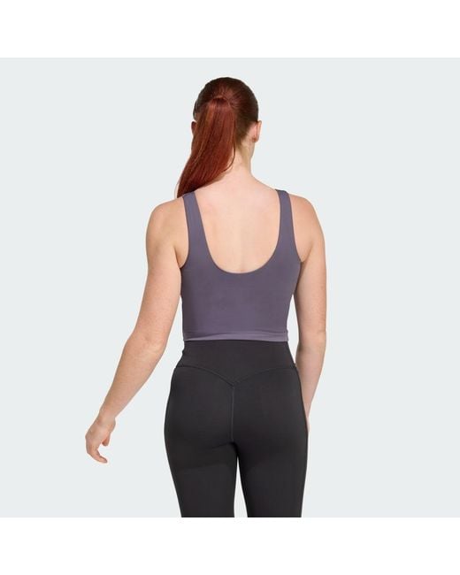 Adidas Purple 3 Stripes Studio All Me Light Support Tank Top