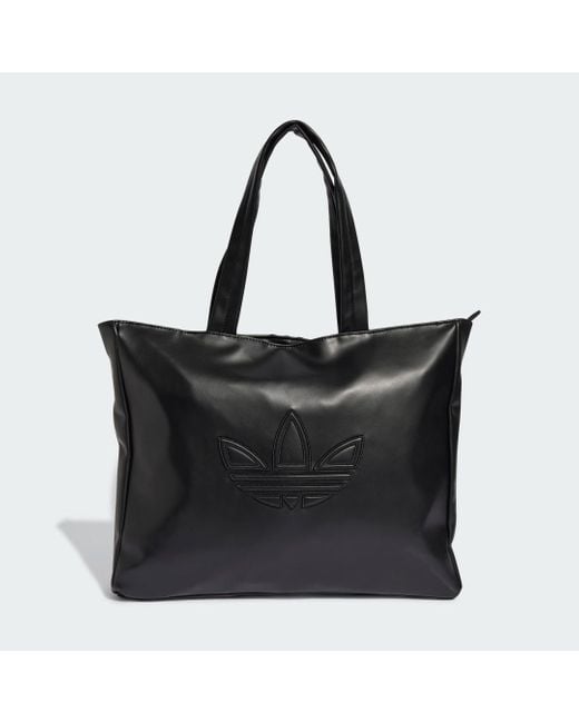 Adidas Black Polyurethane Outline Trefoil Shopper Bag