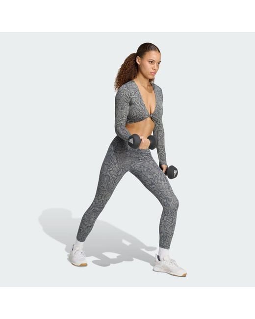 Adidas Gray Primelift Workout Snake Twist Reversible Long Sleeve T-Shirt
