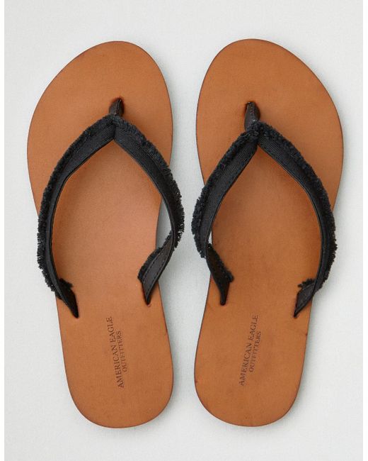 Lyst - American eagle Ae Frayed Leather Edge Flip Flop in Black