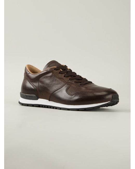 Tod's Brown Panelled Lace-Up Leather Sneakers for men