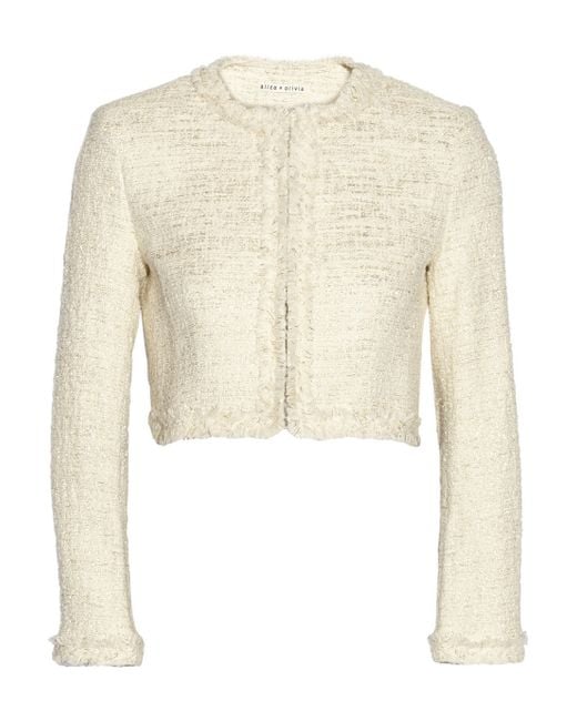 Alice + Olivia Cropped Metallic Tweed Jacket in White | Lyst UK
