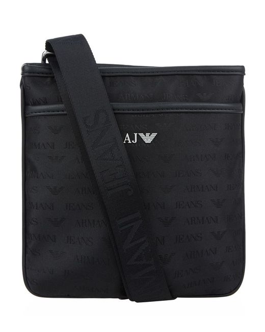 Armani Jeans Black Logo Print Stash Messenger Bag for men