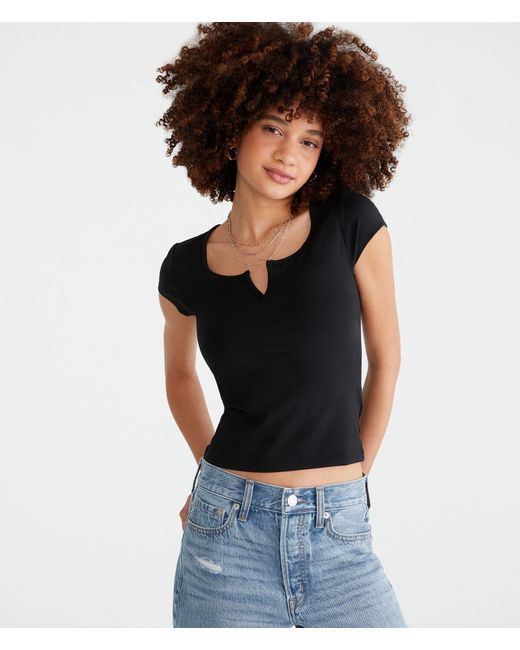 Aéropostale Black Buttery Soft Notch-Neck Tee