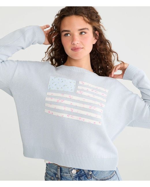 Aéropostale White Patchwork Flag Crew Sweater