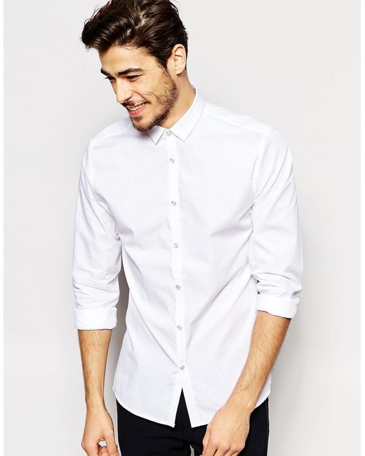 Noak White Shirt With Popper Buttons In Slim Fit for men