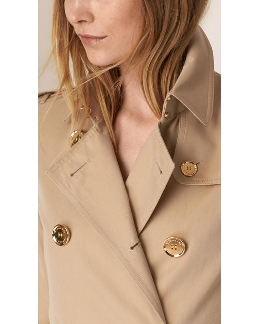 Burberry Metal Button Detail Cotton Gabardine Trench Coat in Natural | Lyst