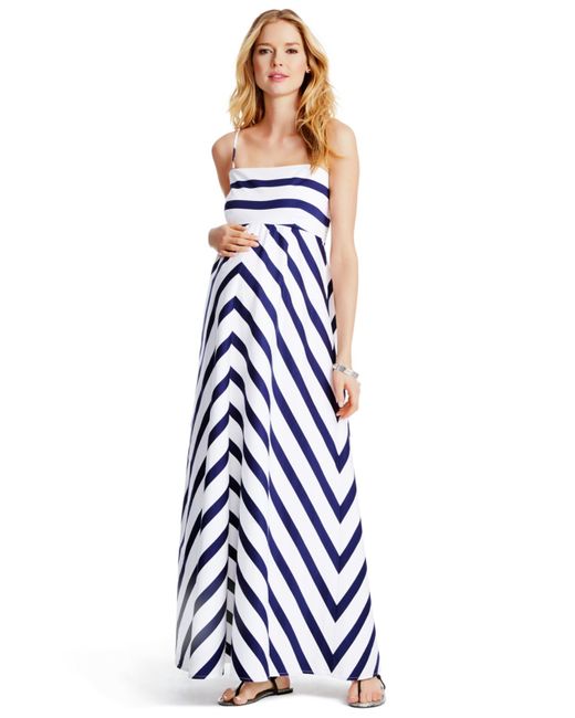 Jessica Simpson White Maternity Striped Maxi Dress