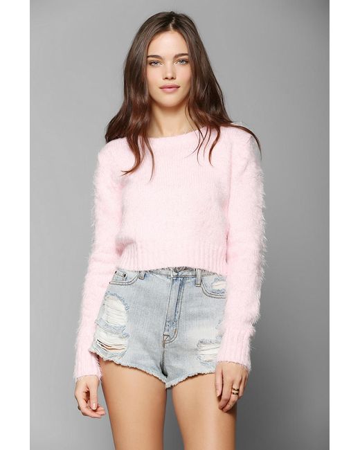 Glamorous Pink Fuzzy Cropped Sweater