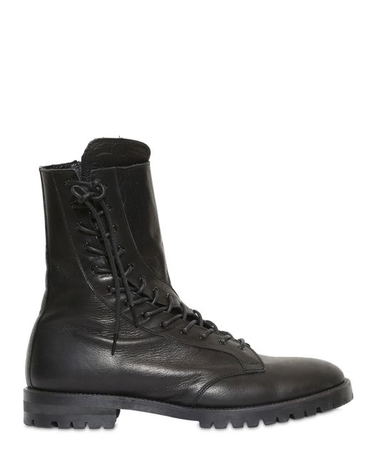 Yohji Yamamoto Black Twisted Lace-up Leather Cropped Boots