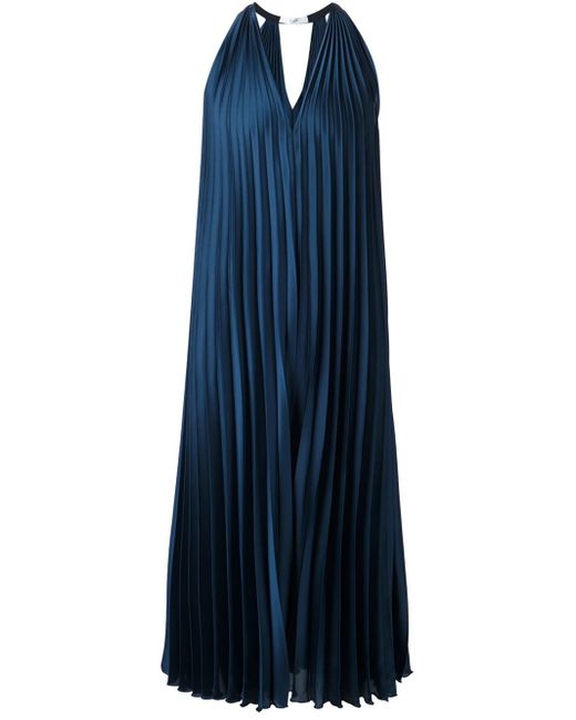 TOME Blue Pleated Satin Dress