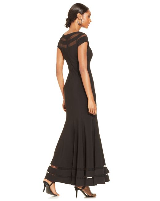 JS Collections Black Illusion Panel Mermaid Gown