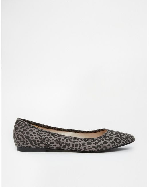 Oasis Gray Leopard Print Point Flat Shoes