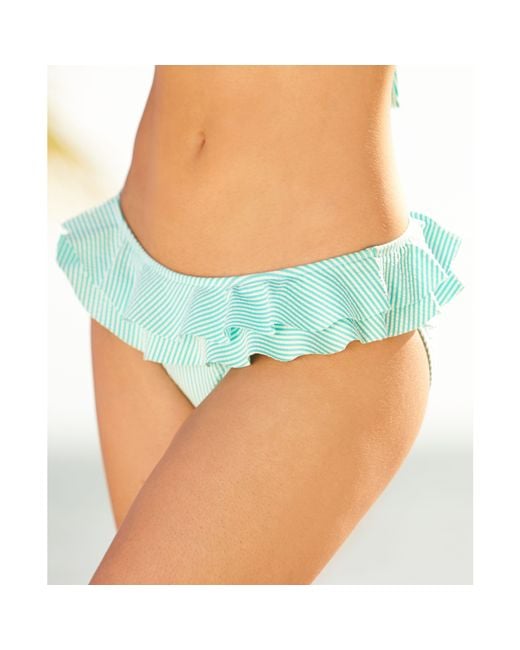Jessica Simpson Seersucker Ruffle Bikini Bottom in Blue