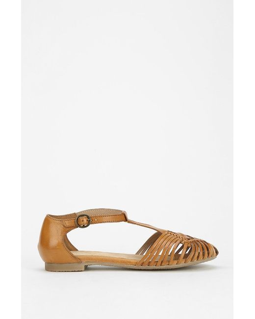 Seychelles Brown Woven T-Strap Flat